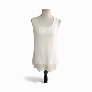 Elena Baldi 100% Silk Tunic Blouse Crochet Knit Hem Size Medium White Fairy